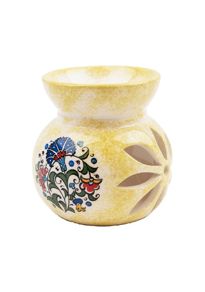 Motifli Seramik Buhurdanlık(Sarı)