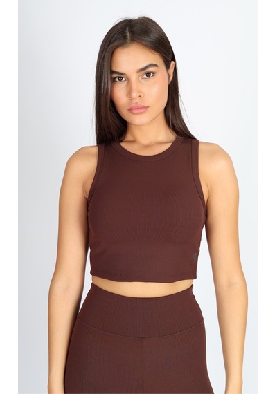 Soft&Basic Halter Yaka Esnek Kaşkorse Kumaş Kahverengi Atlet Kahverengi