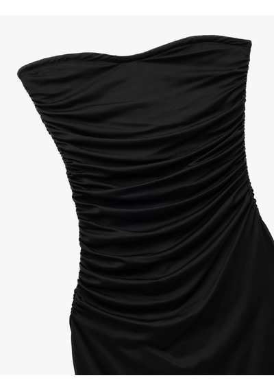 Koton Astarlı Slim Fit Büzgülü Drape Detaylı Straplez Elbise Siyah 5sak80411ek Siyah