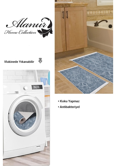 Dekoreko Kaymaz Taban Djt 2 Li Banyo Paspas Takımı Trend Saçaklı Iskandinav F5137 lacivert