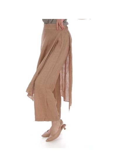 Bohem Stil İtalyan Ham Keten Pantolon Etek-8747 Camel