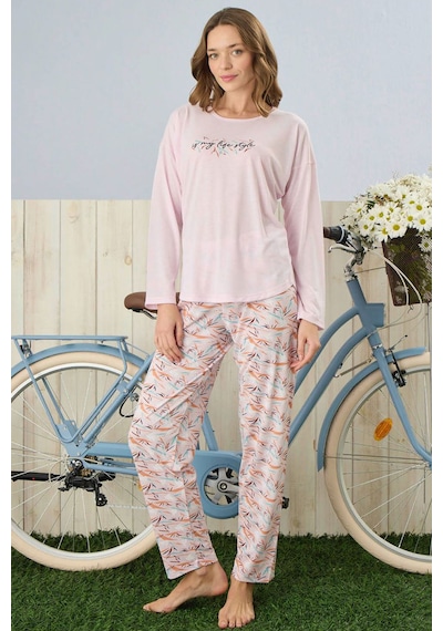 Pijamoni Polivisyon Kumaş Pembe Pijama Takımı