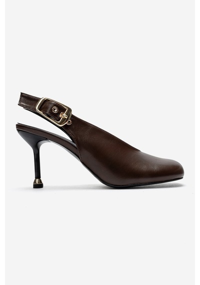 Luvi Shoes Flarıs Kahverengi Cilt Kadın Topuklu Ayakkabı