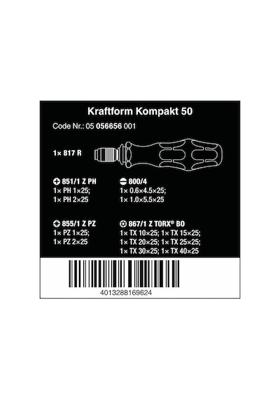 Wera Kraftform Kompakt 50 Tornavida Bits Seti 05056656001