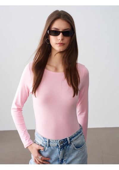 Dilvin 32549 Kayık Yaka Bodysuit-toz Pembe Toz Pembe