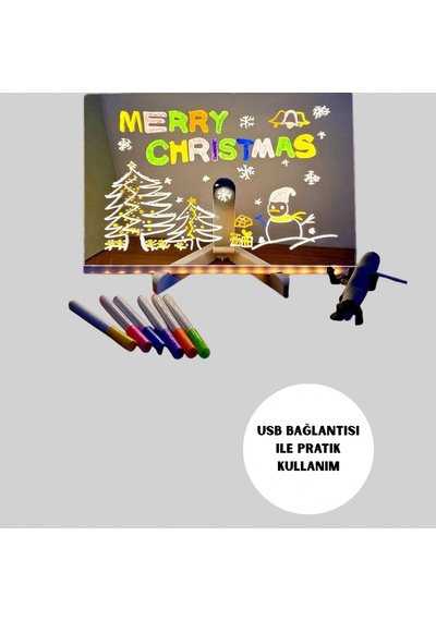 Led Işıklı Yazı Panosu 7 Renk Kalemli Kuru Silinebilir Masaüstü Ve Duvar Tipi