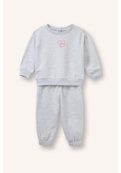 Defacto %100 Pamuk Baskılı Sweatshirt Üst Lastikli Paça Alt 2li Takım Kız Bebek I4475a526augr28 Gri-gr28