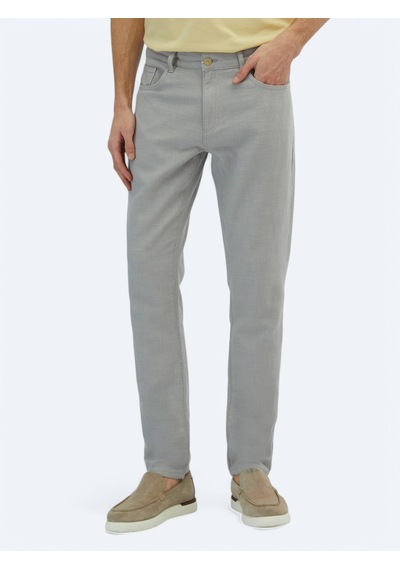 Gri Dokuma Regular Fit Casual Pamuk Karışımlı Pantolon Gri Gri Dokuma Regular Fit Casual Pamuk Karışımlı Pantolon Gri