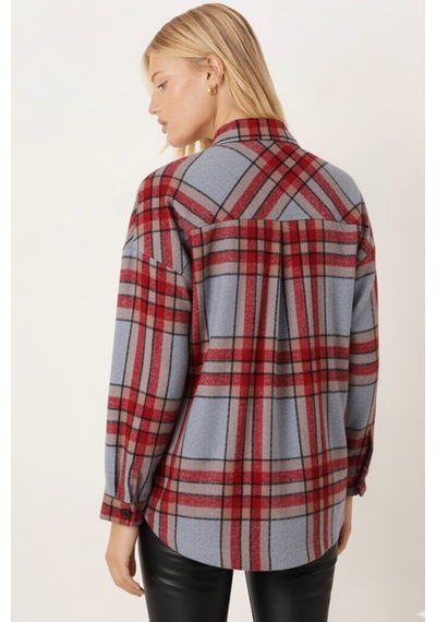 Armonika Kadın Gri Melanj Erkek Yaka Yanları Yırtmaçlı Oversize Ceket Arm-26k001009