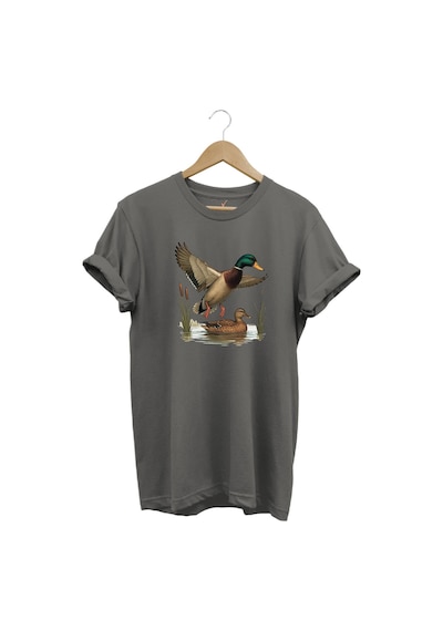 Avcılık Hunting Yeşilbaş Ördek Avı Sazlık Baskılı Tshirt Gri