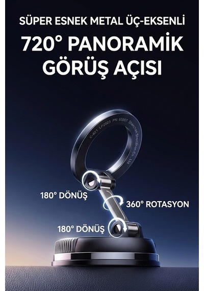Ultra Güçlü Vakumlu Ve Mıknatıslı 360+360 Hareketli Metal Magsafe Telefon Tutucu Krom