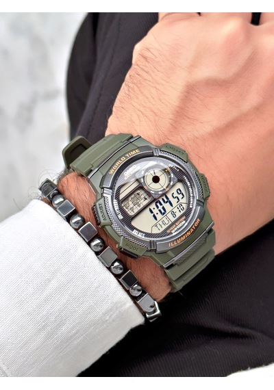 Casio Nda3186 Dünya Saati Takvimli Erkek Kol Saati Haki + Bileklik