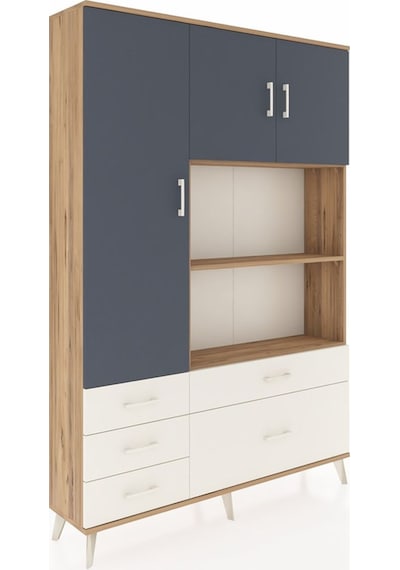 Arges Dolap 7 Raflı 5 Çekmeceli 3 Kapaklı 132x30x195 Çam-antr... Çam