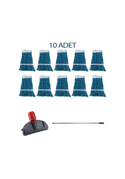 Sska Çift Kovalı Temizlik Arabası Seti Yedek Mop Takımı - Dar Mop 10 x 17 CM + Mop Tutucu + Sap