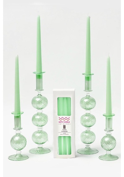 Yeşil Pastel Renk Konik Şamdan Mum - 4'lü Set Yeşil