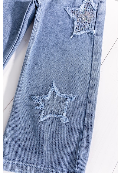 Babymod Yıldız Detaylı Beli Lastik Belli Bol Paca Denim Kız Çocuk Pantolon Mavi