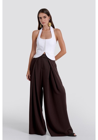 Thalure Kadın Beyaz Halter Yaka Crop Yelek