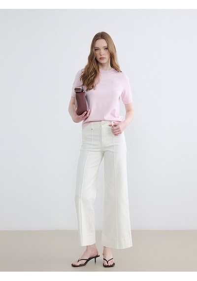 Lcw Modest Ekru Wideleg Fit Kadın Jean Pantolon