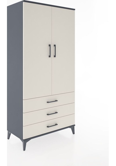 Hyperion Dolap Tek Raflı 3 Çekmeceli Tek Askılı 88x44x182 Antrasit-aytaşı Antrasit