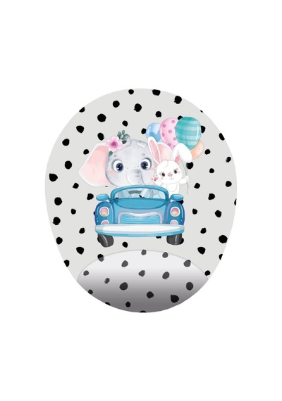 Yavru Fil Ve Tavşan - Baskılı Özel Tasarım Oval Mouse Pad Mousepad