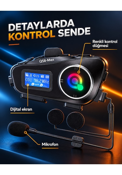 Q58-max Motosiklet Kask Bluetooth Kulaklık İnterkomlu Lcd Ekranlı Su Geçirmez Gürültü Önleyici Kablosuz Kask İçi Kulaklık
