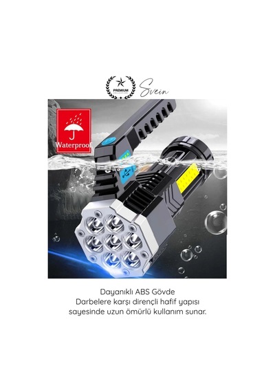 Fener Usb Şarjlı El Feneri 7 Xpe Cob Led 5 Modlu Şarj Göstergeli Güçlü Işıldak Abs Gövdeli Taşınabi Çok Renkli