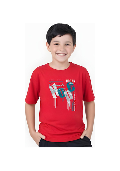 Panios Kids Hope Baskılı Erkek Çocuk Yuvarlak Yaka Kısa Kollu T-shirt Kırmızı