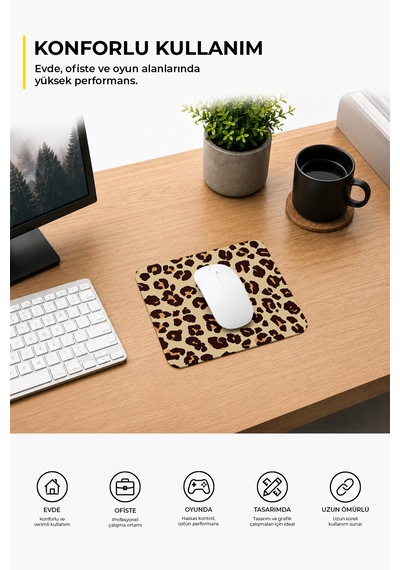 Leopar Desenli Renkli Ergonomik Mouse Pad Kaymaz Taban Ev Ve Ofis Kullanımı Fare Altlığı Mousepad Kahverengi