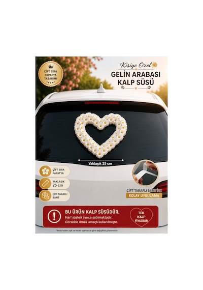 Kişiye Özel Gelin Arabası Kalp Çift Sıra Papatya Süsü 25 Cm Tek Kalp - 902495498 Diğer