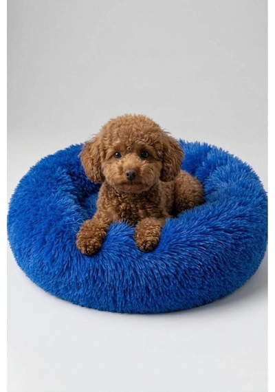 United Colors Of Benetton Bntmkt-0012-2-bl Uzun Kürklü Donut Kedi&köpek Yatağı Mavi 55 Cm