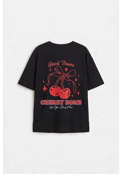 Siyah Oversize Kısa Kollu Baskılı Kız Çocuk T-shirt - 75176