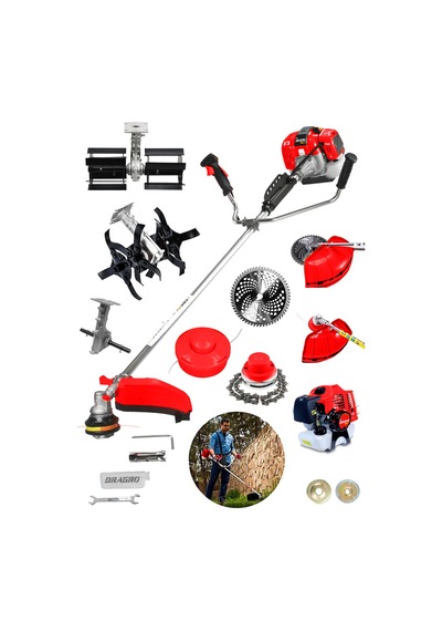 Dragro Alman DRG-HP20 Hp Yan Tipi Benzinli Motorlu Ot Çalı Tırpanı Çim Biçme Makinesi Tırpan Çift Çapa Aparatlı