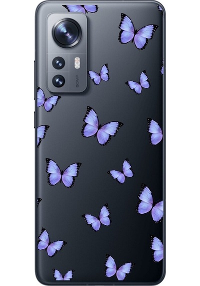 Xiaomi Mi 12 Uyumlu Şeffaf Kılıf Kelebek 3 Tasarımlı