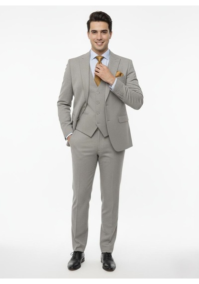 Presto Erkek Slimfit 6 Drop Yelekli Takım Elbise Gri 794-050 Gri