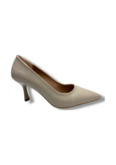 C-shoes 3149-26 Kırışık Rugan Deri Orta Boy İnce Topuk Kadın Stiletto Krem