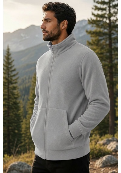 Givoria Erkek Kışlık Fermuarlı Cepli Polar Hırka Outdoor Gri Gri