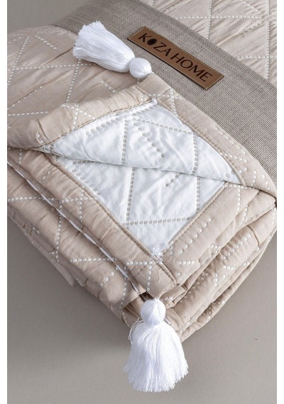 Koza Home Stella Bej Çift Kişilik Baklava Desenli Yatak Örtüsü 230x250 2 Ya Bej