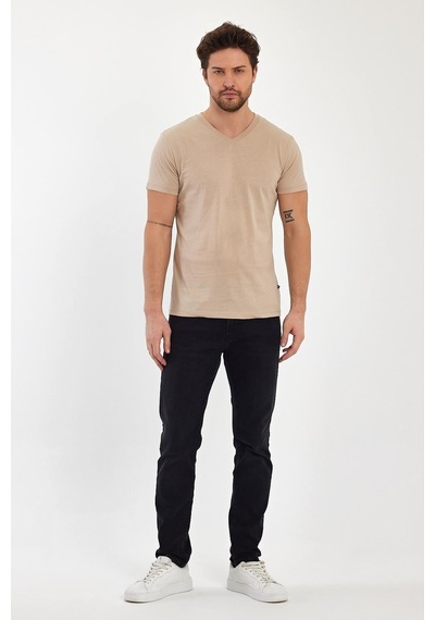 Erkek Compact Penye V Yaka T-shırt Ofxford Tan