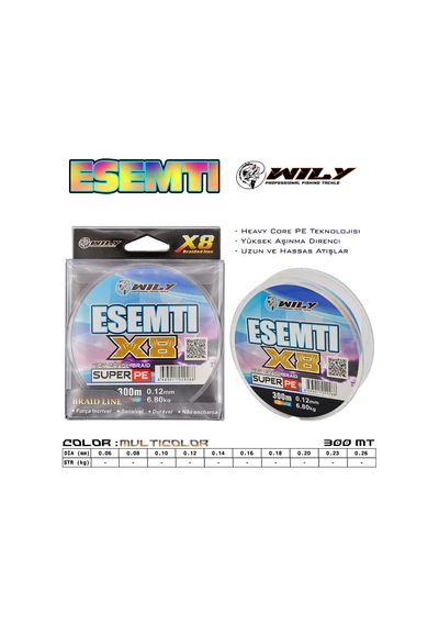 Wily Esenti 8 Kat İp Misina 300 Mt Multi Color 0,12