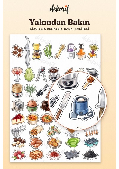 Mutfak Sticker Seti 100 Adet - Yemek Pişirme Gereçleri Ve Malzemeleri Suluboya Ajanda Çıkartma Çok Renkli