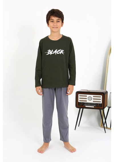 Akbeniz Erkek Çocuk Uzun Kol Penye Pijama Takım 20437 Haki