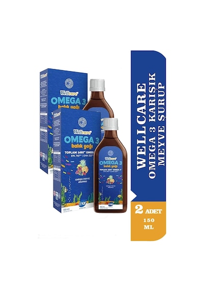 Wellcare Omega 3 Karışık Meyve Aromalı Balık Yağı 2 x 150 ML