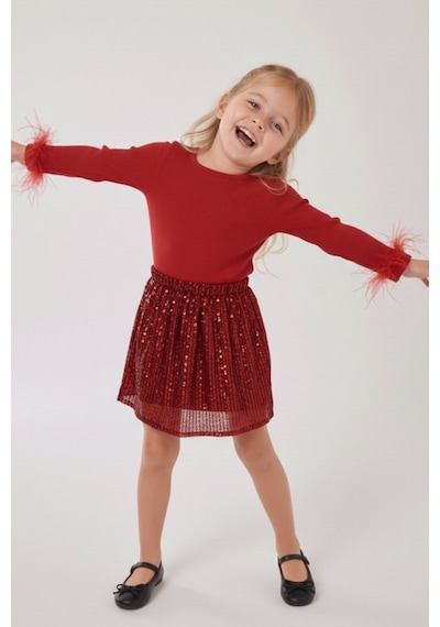 My Kids Wear Kız Çocuk Bayramlık Payet Etekli Takım 12536 Bej - Ekru