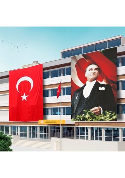300x450 Atatürk Posteri Ve Türk Bayrağı Raşel Kumaş-5 Tek Ebat