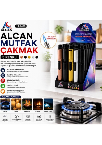Alcan Us-53 Izgaralı Rüzgâr Mutfak Ocak Çakmağı - Renkli Doldurulabilir- 25'li Paket Diğer
