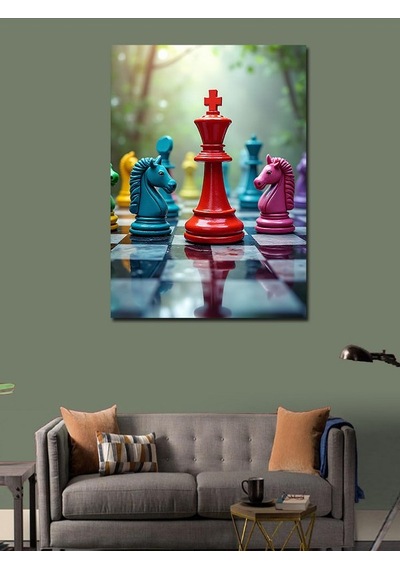 Kanvas Tablo Satranç Tahtası At Ve Şah 100cmx140cm