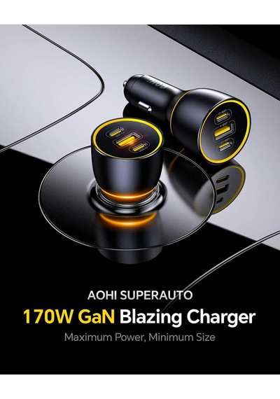 Ayrex Superauto Araç İçi Şarjı, 3 Portlu Pd 170w Type-c To Type-c, Usb, Hızlı Şarj Çakmaklık Adaptörü, Siyah