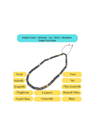 Yıldız Doğal Taş Kaplan Gözü Hematit Lal Sitrin Obsidyen Doğal Taş Kolye 55 Cm Çok REnkli