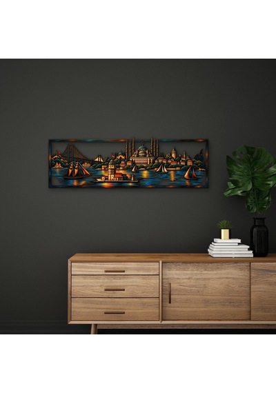 İstanbul Boğazı Panosu - Metal Tablo - Dec0257 120 X 39 Cm Çok Renkli
