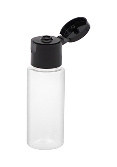100 Adet - 20ml Boş Şeffaf Pet Şişe, Açmalı Kapaklı Plastik Şişe - Siyah Kapak